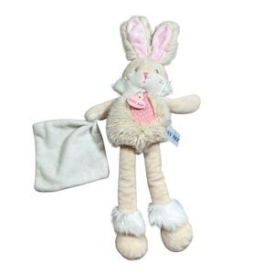 Baby Nat' Plush Bunny Doudou w Blankie France 14" Ivory Pink Stuffed Animal Cute
